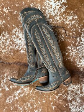 Lane OTK Over the Knee Cowboy Boots - Dark Brown with Tan Stitching